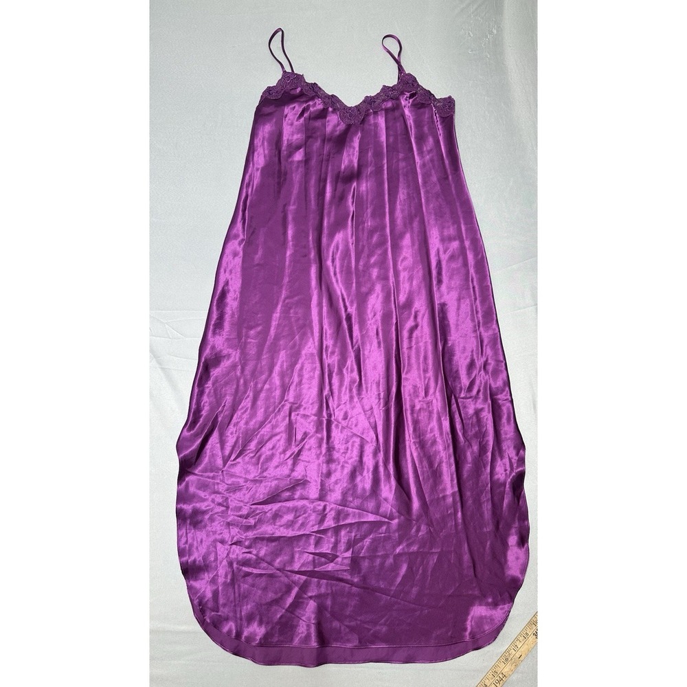 Purple Satin Slip Dress Lace Fairy Whimsi Flowy Feminine Gem Cottage Sexy Y2K